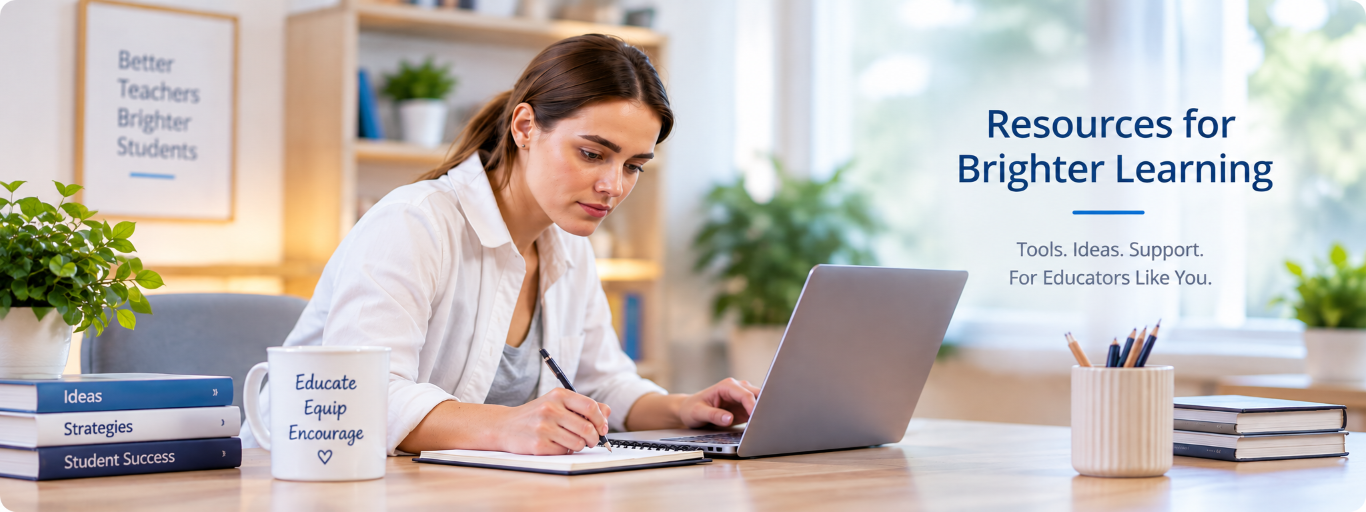 Woman using a computer and writing on a pad.